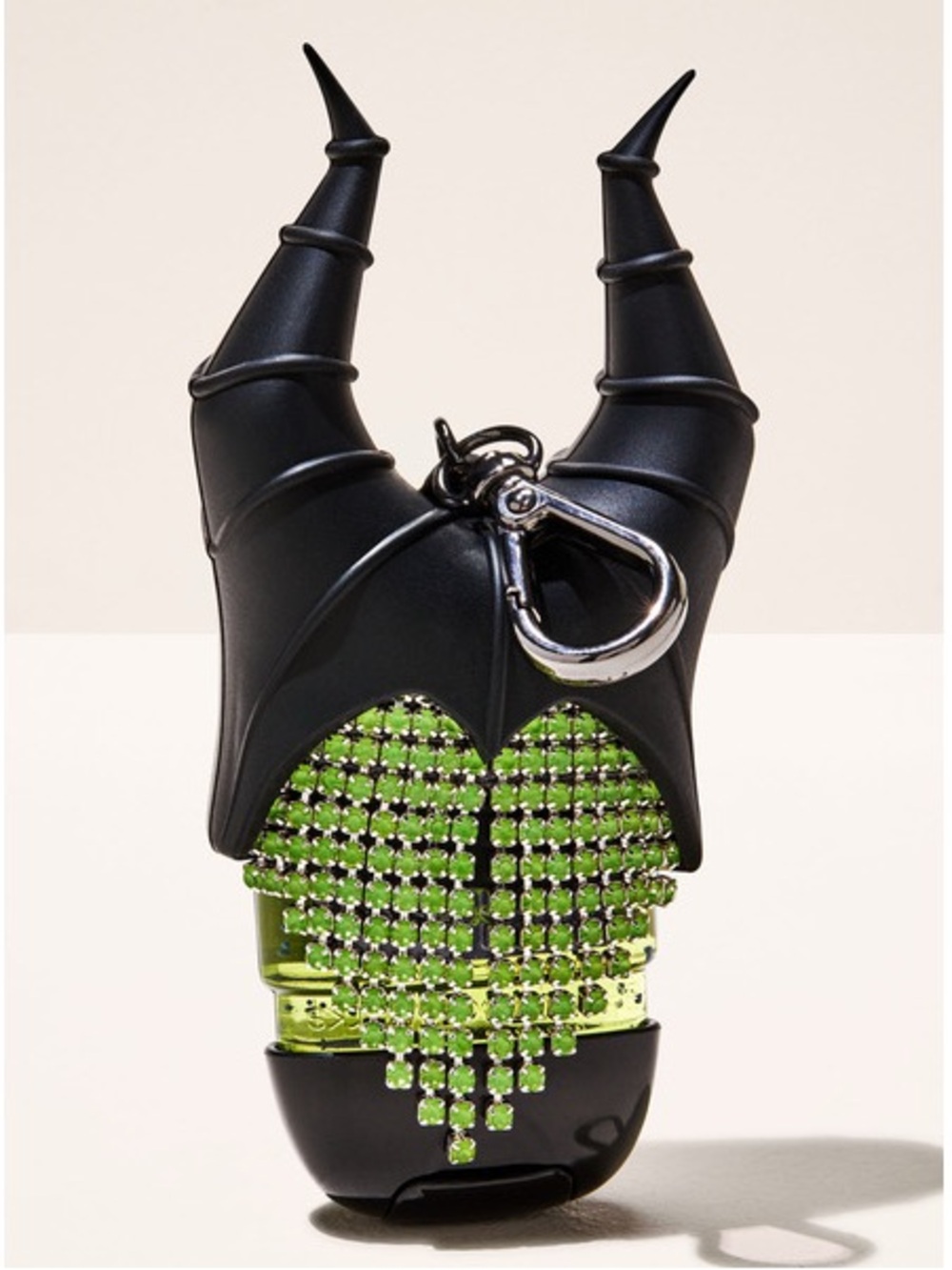 Bath & Body Works Black Horned Heart Keychain with Green Crystal Mesh